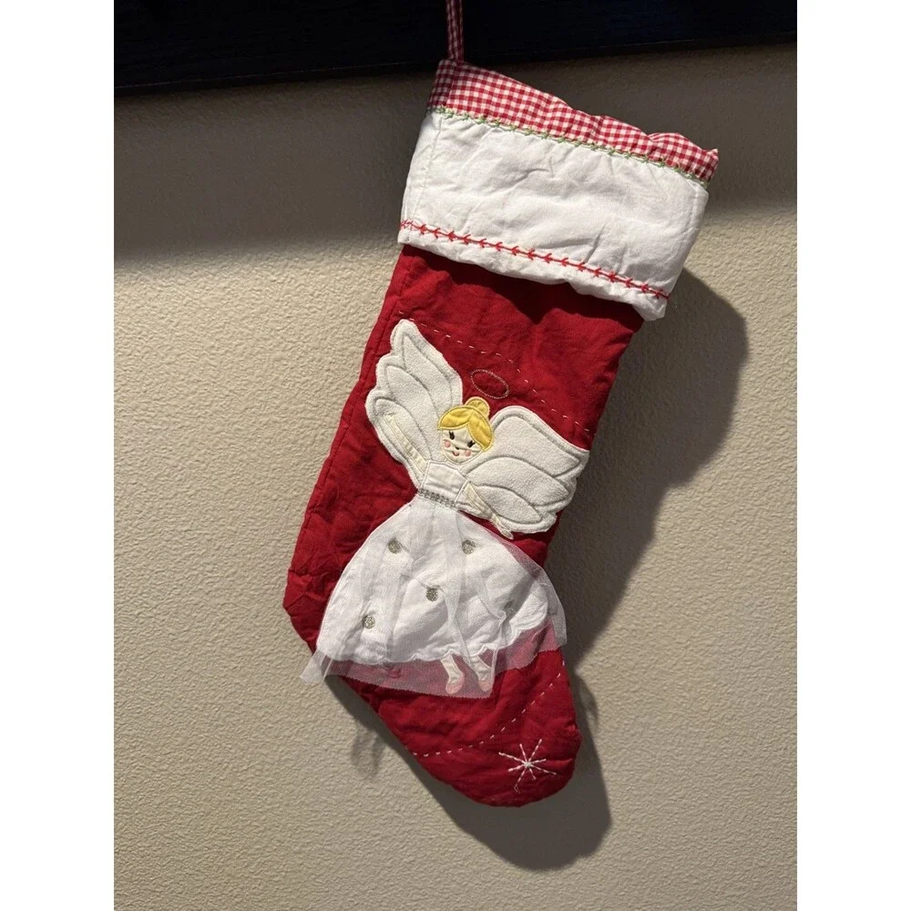 Pottery Barn Kids Quilted Stocking Christmas Holiday Santa Angel Blank 19” EUC